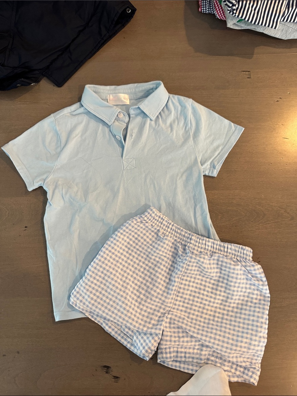 Light Blue Polo & Blue Gingham Shorts Matching Set for Kids